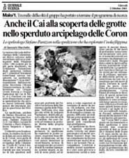 02-10-2003 Il Giornale di Vicenza-Alla scoperta delle grotte del Coron.